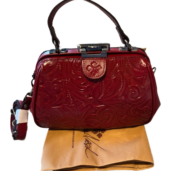 PATRICIA NASH Burnished Tooled Leather Satchel – Berry Red - detachable strap - Picture 9 of 12